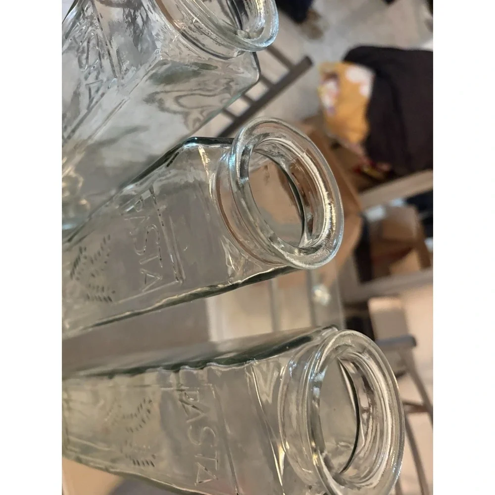 Lot of 3 Vintage Clear Glass Spaghetti Pasta Storage Jars Embossed Wheat 12